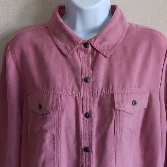 Faux Suede Pink Button Down Shirt By Croft & Barrow, Western Office Fall - Picture 2 of 8